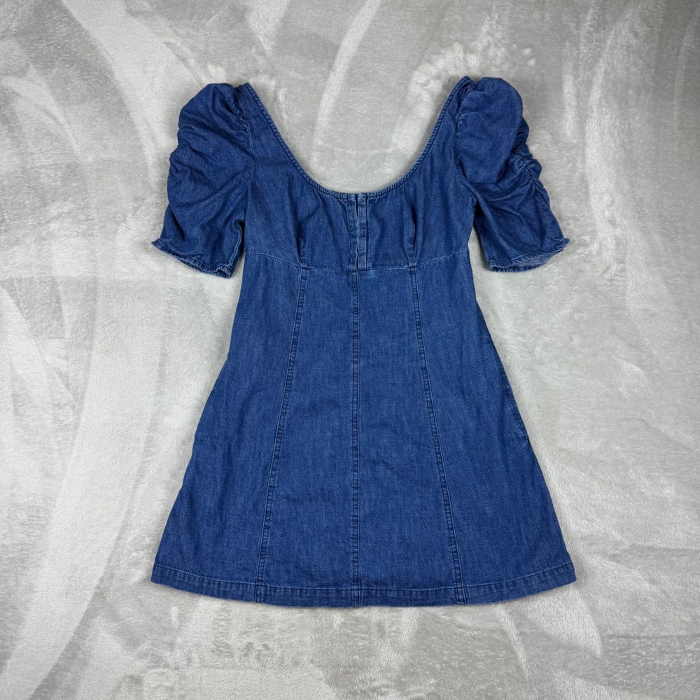 Free People Denim Puff Sleeve Mini Dress Womens S Blue